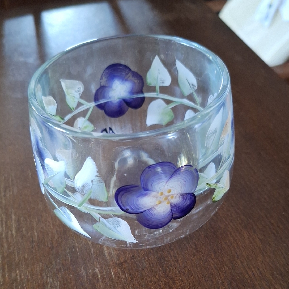 Artistic Glass Bowl with Purple Floral Design